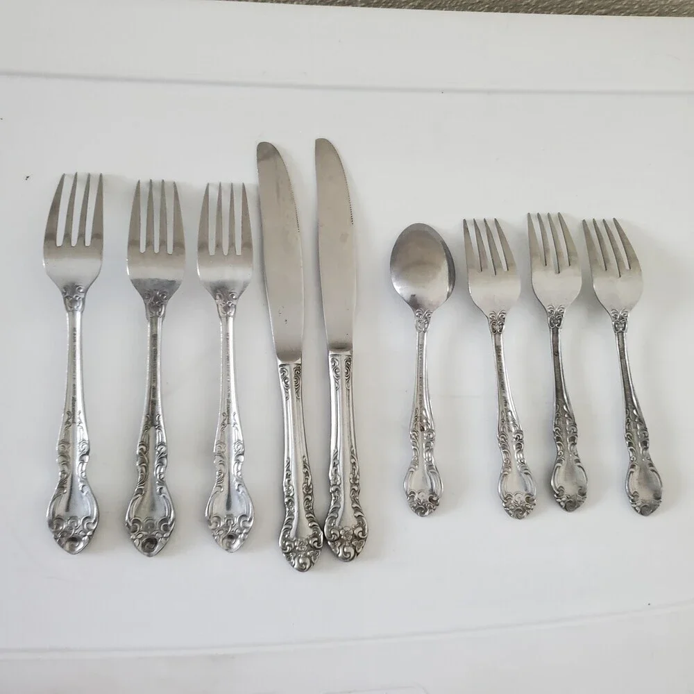 DEL-CO Rosewood Stainless Steel Flatware Set 9 Pcs Japan Forks Knives Spoon